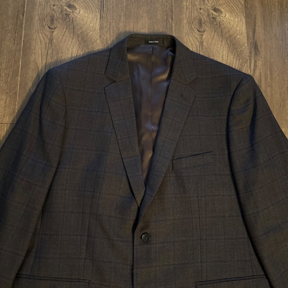 Pronto Uomo Platinum Blazer Charcoal Grey Brown Windowpane 100% Wool 48 Long - Picture 3 of 13